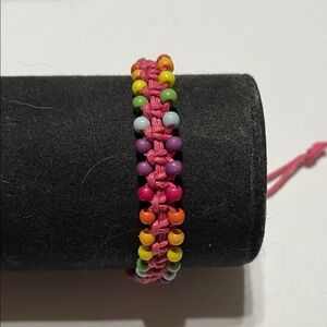 Children’s Pink Beaded Macramé Bracelet - Rainbow Beads